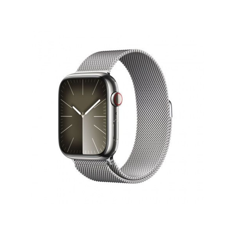 Apple Watch S9 Cellular 45mm Silver Stainless Steel Case with Silver Milanese Loop (MRMQ3)