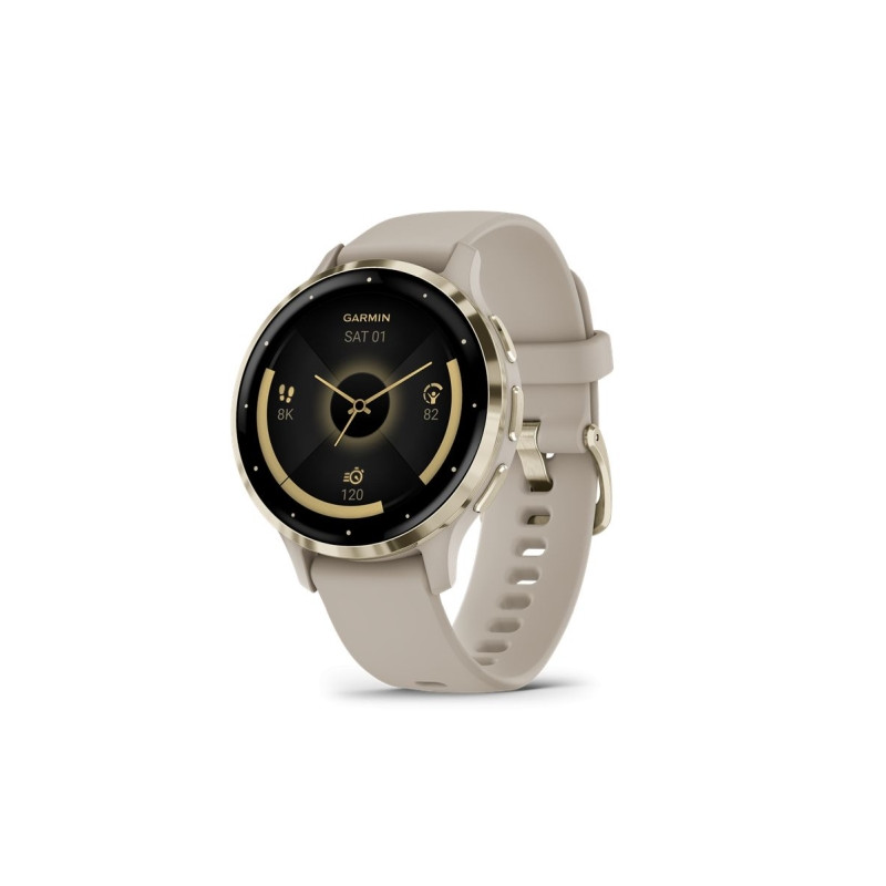 Garmin Venu 3S Soft Gold Stainless Steel Bezel with French Gray Case and Silicone Band (010-02785-02