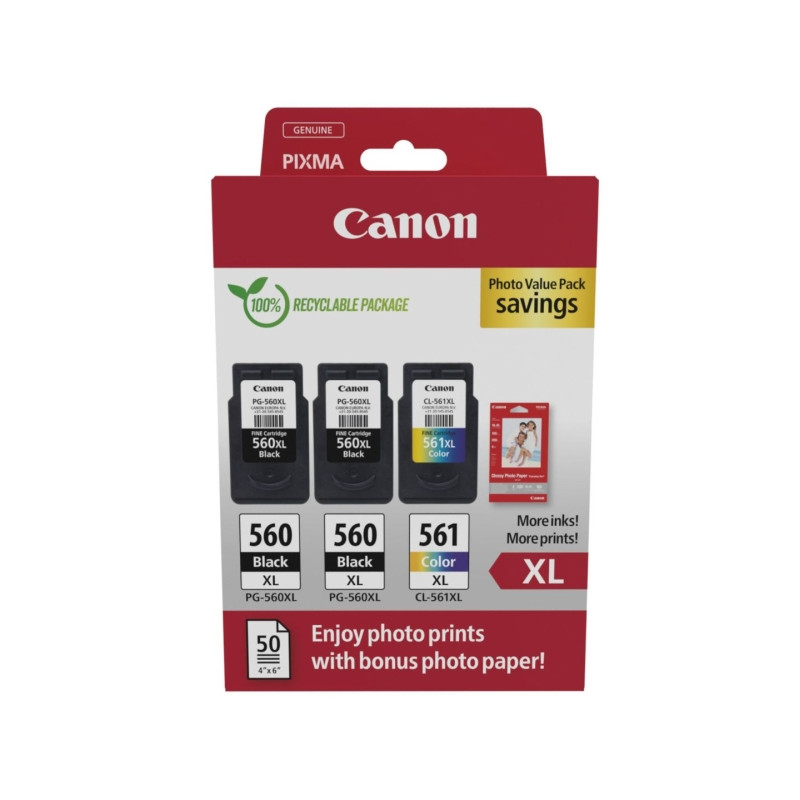 Canon 2xPG-560 XL + CL-561 XL Multipack + Photo Paper Value Pack (3712C012)